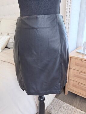 NWT Oh Black Faux Leather Mini Skirt